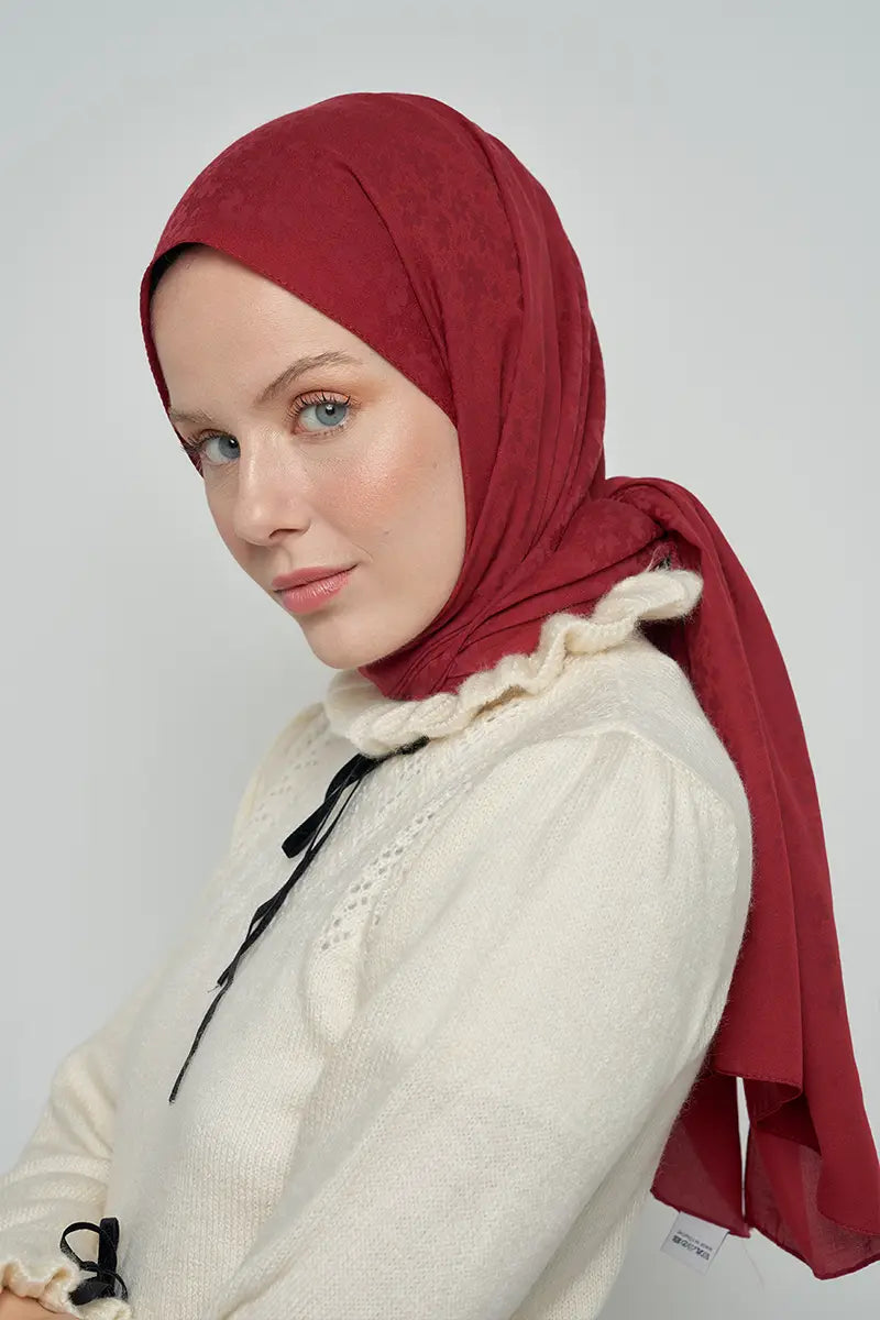 Cotton Shawl with Floral Pattern - Burgundy