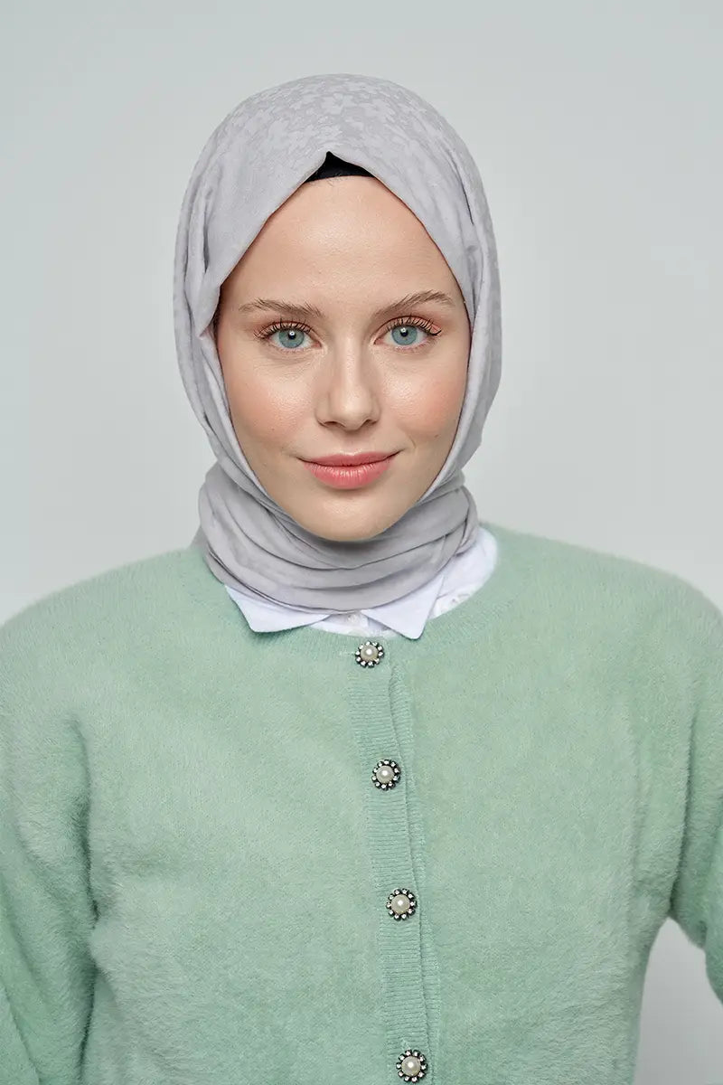 Cotton Shawl with Floral Pattern - Grey