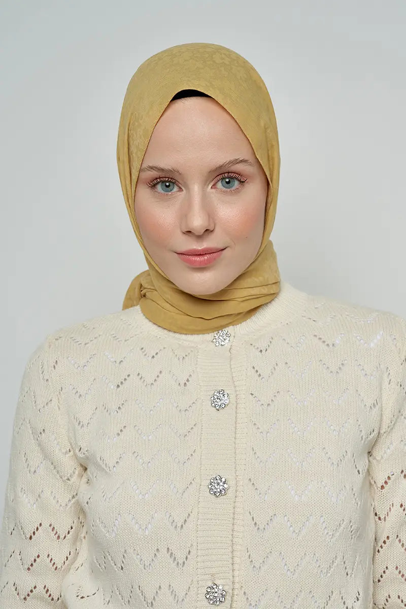 Pamuklu Şal Çiçek Desen - Hardal