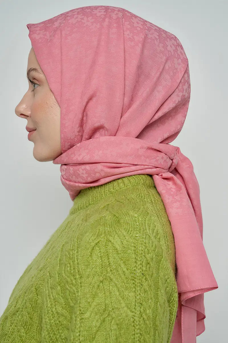 Pamuklu Şal Çiçek Desen - Pembe