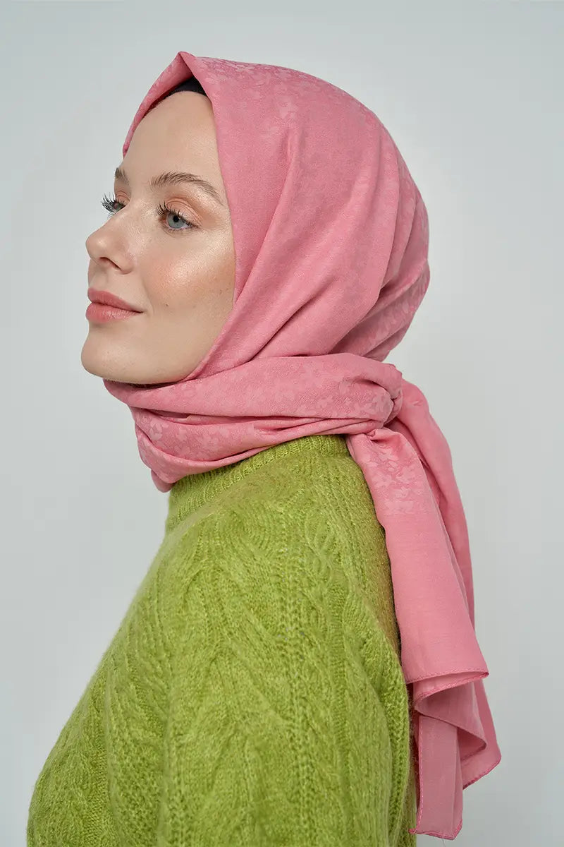 Cotton Shawl with Floral Pattern - Pink