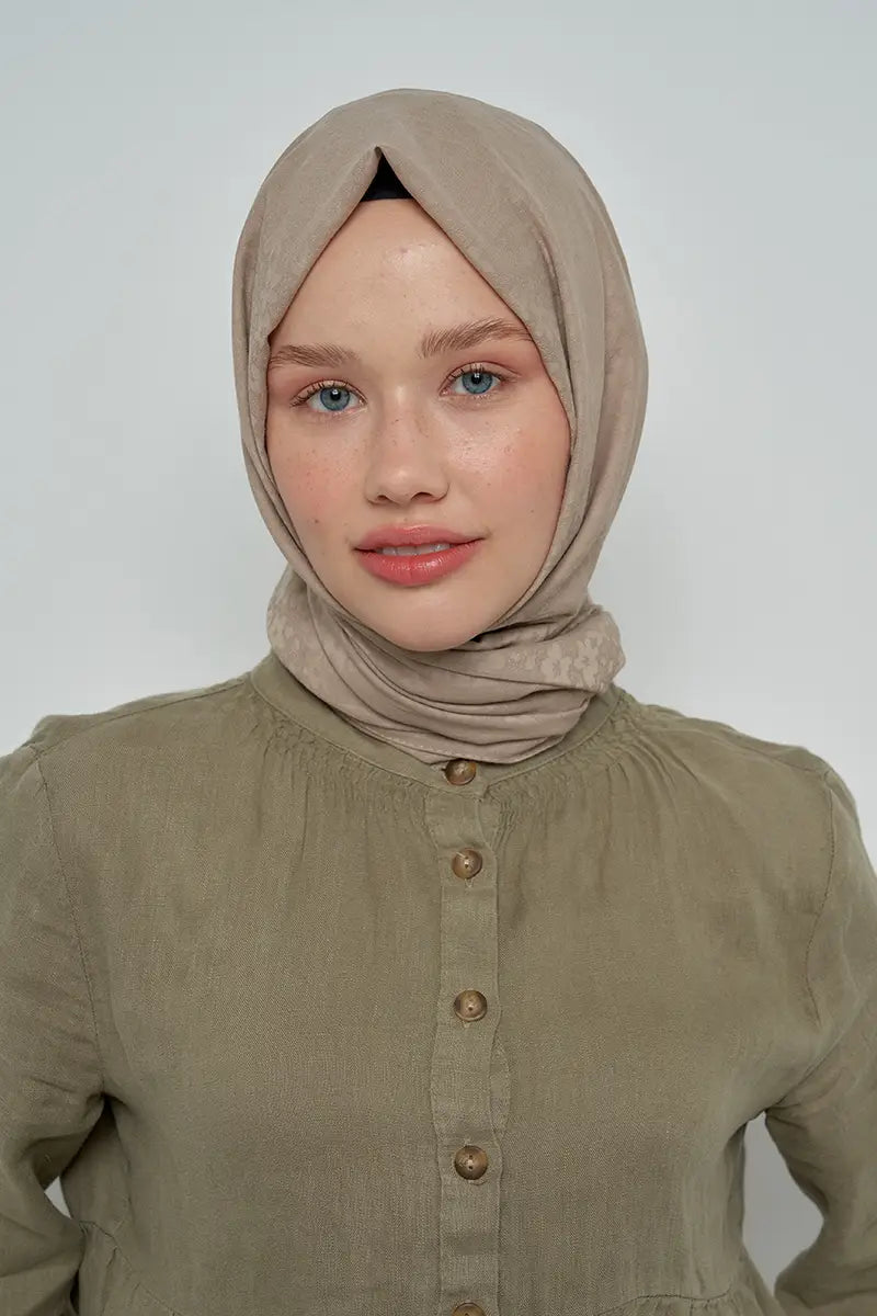 Cotton Shawl with Floral Pattern - Mink