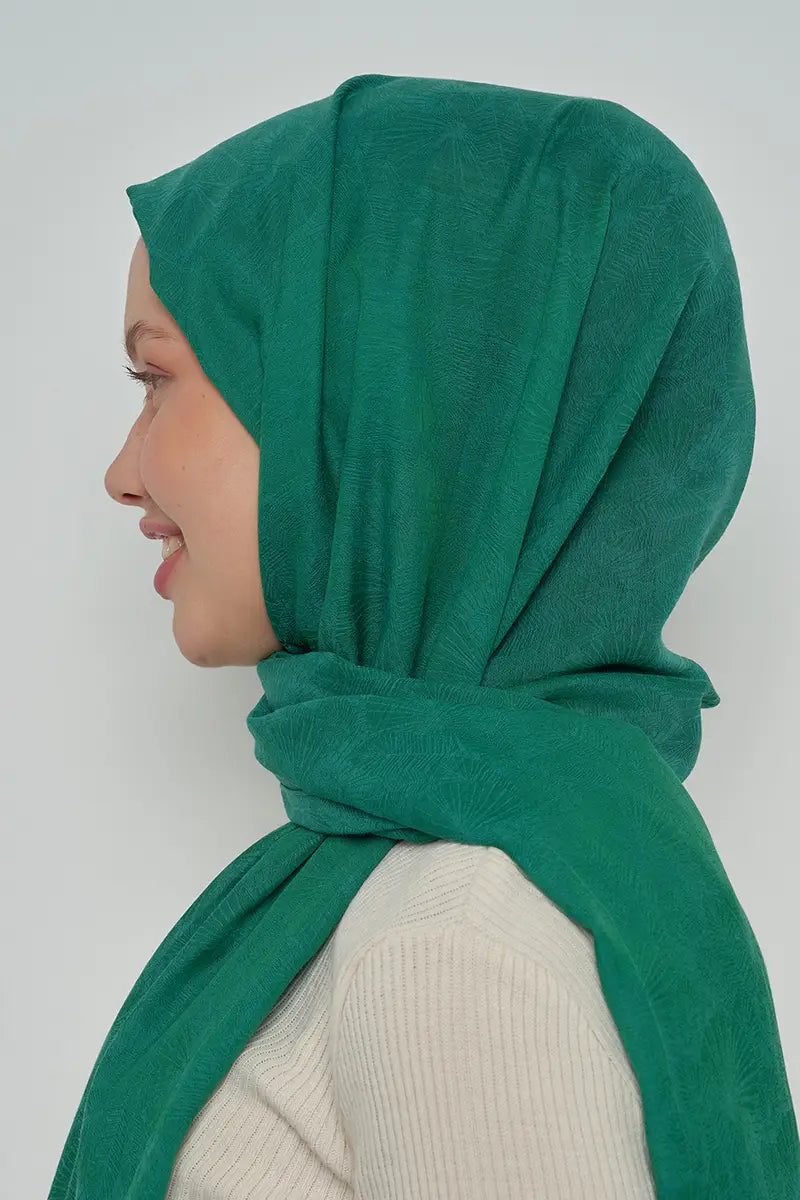 Cotton Shawl with Leaf Pattern - Benetton