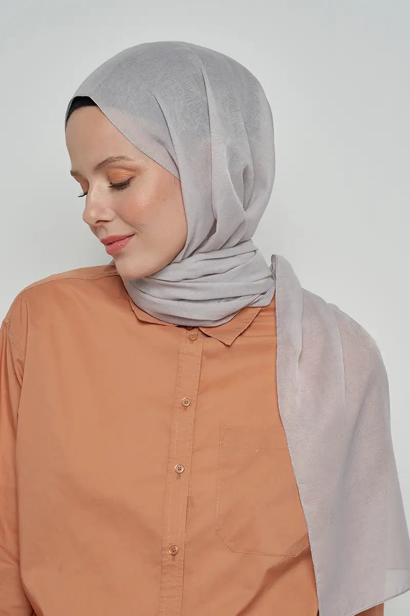 Pamuklu Şal Yaprak Desen - Gri