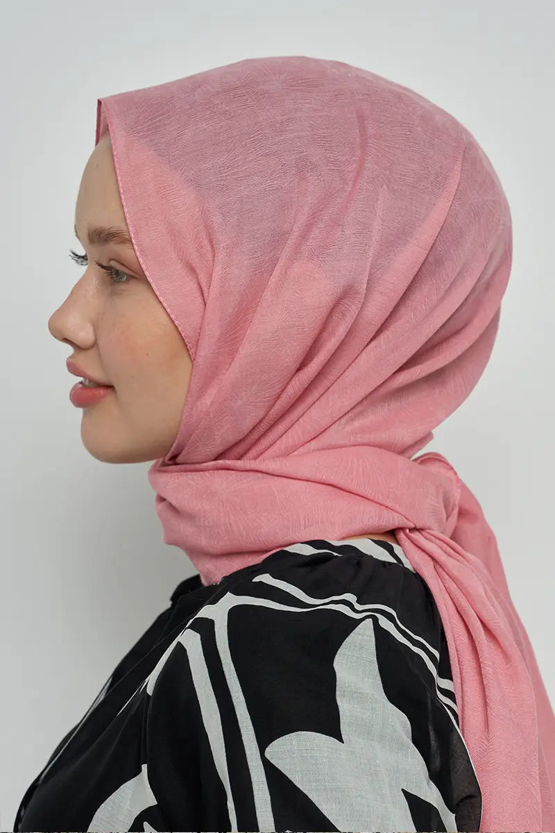 Pamuklu Şal Yaprak Desen - Pembe