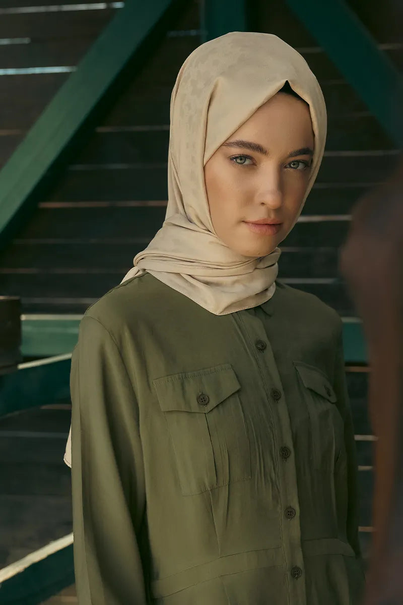 İpeksi Jakar Şal Papatya Desen - Bej