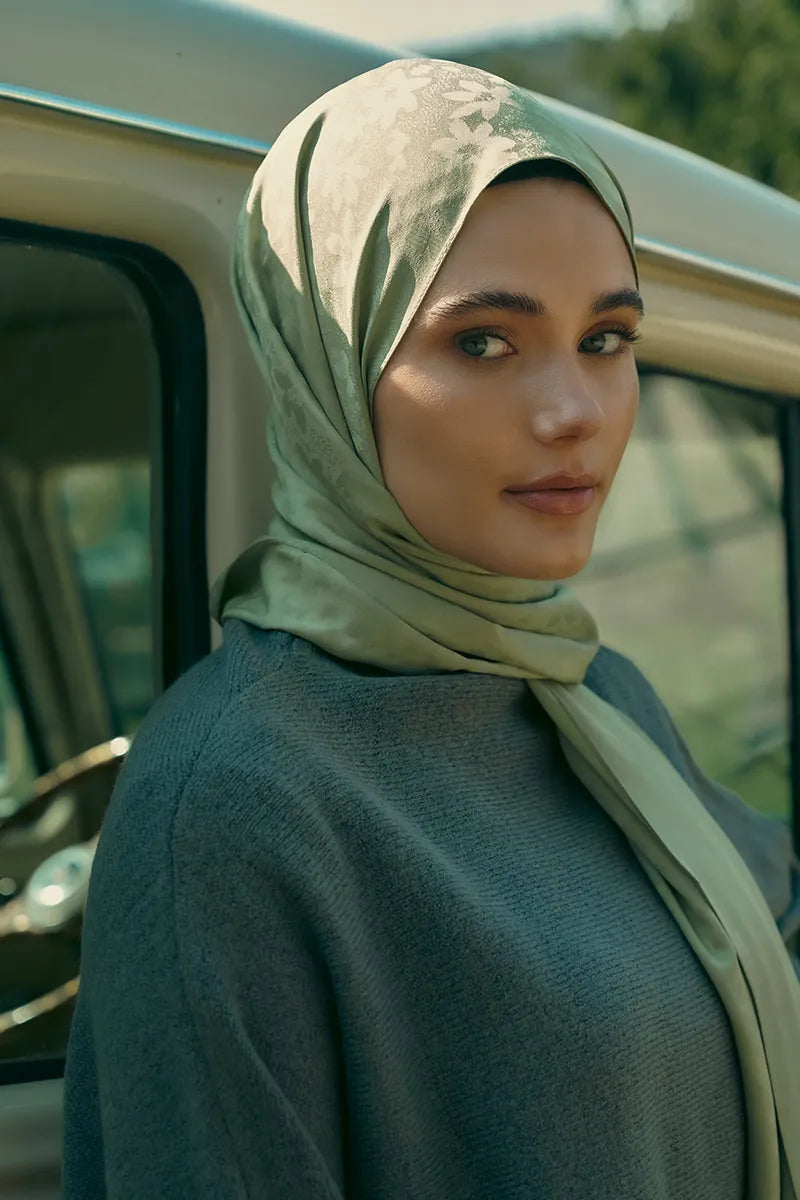 İpeksi Jakar Şal Papatya Desen - Yeşil