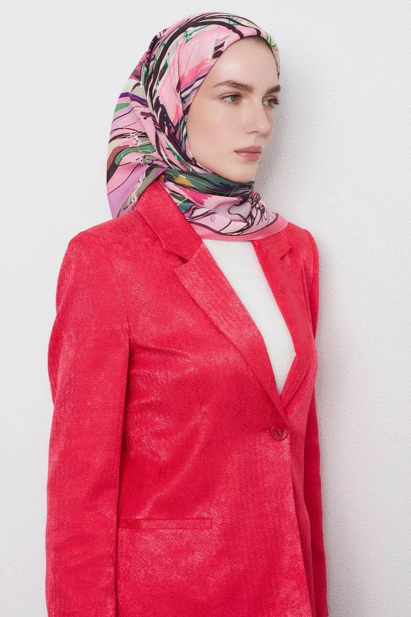 Perspektif Desen Viskon Floş Eşarp - Pembe