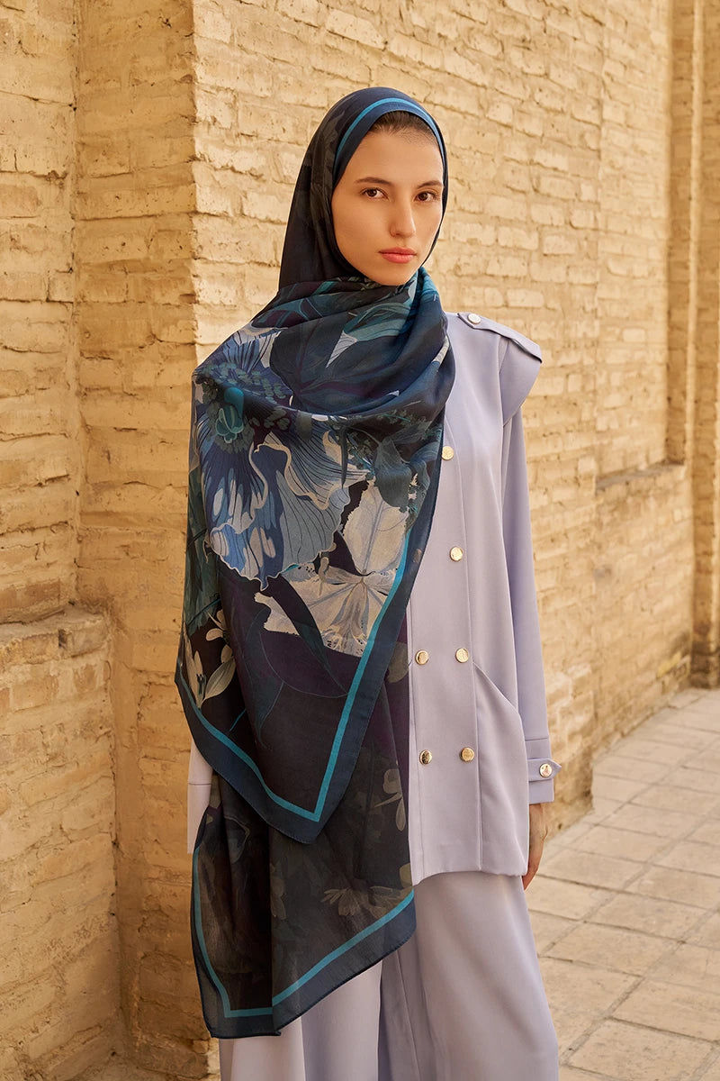 Reine Cotton Modal Shawl - Navy Blue