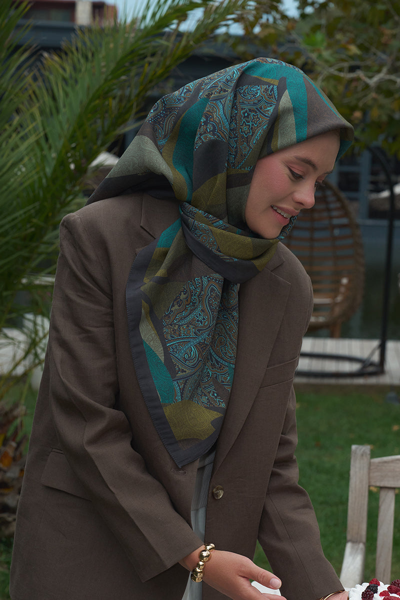 Lace Modal Eşarp - Yeşil/Kahve