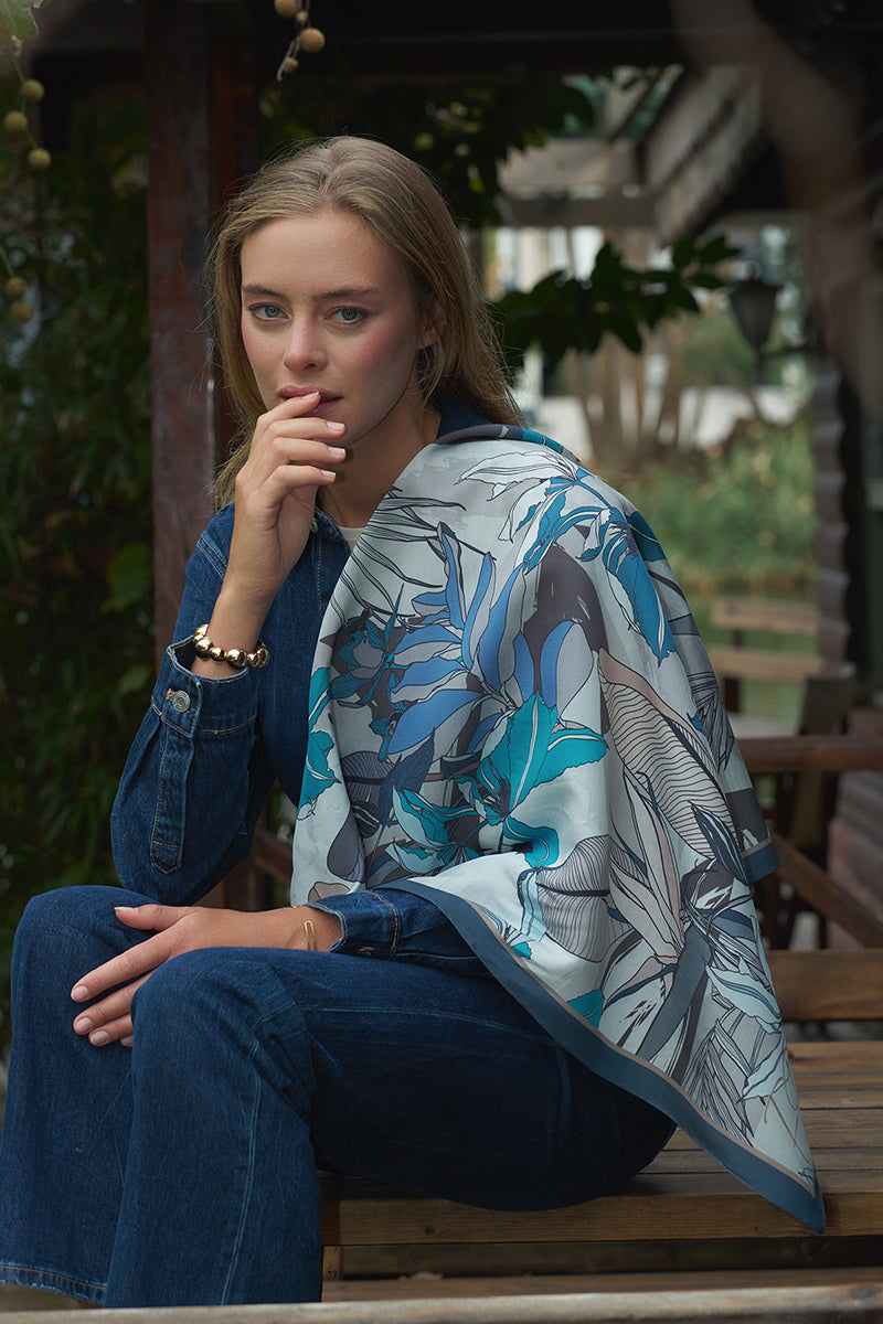 Leafly Modal Eşarp - Mavi