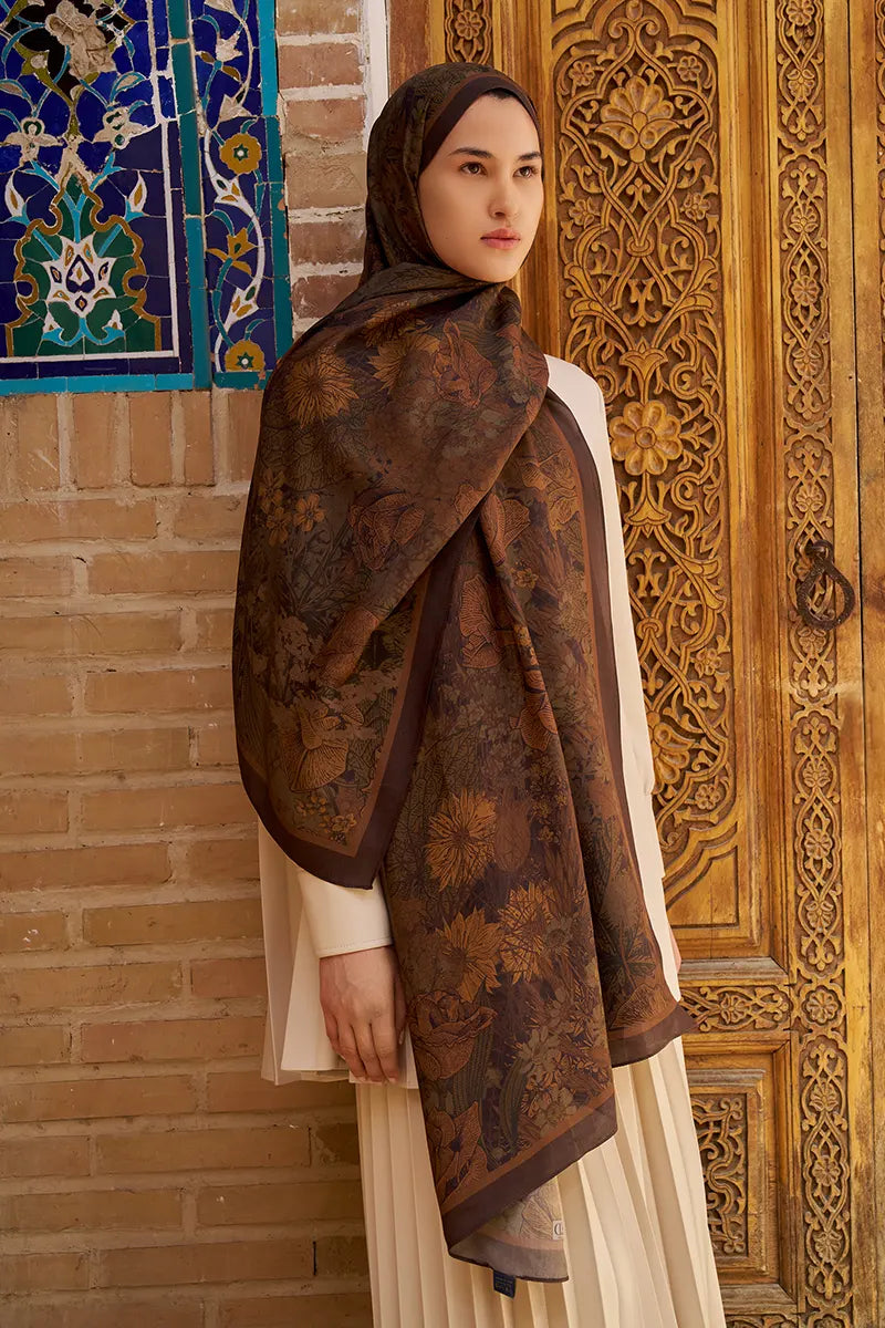 Rustle Floş Viskon Şal - Kahverengi