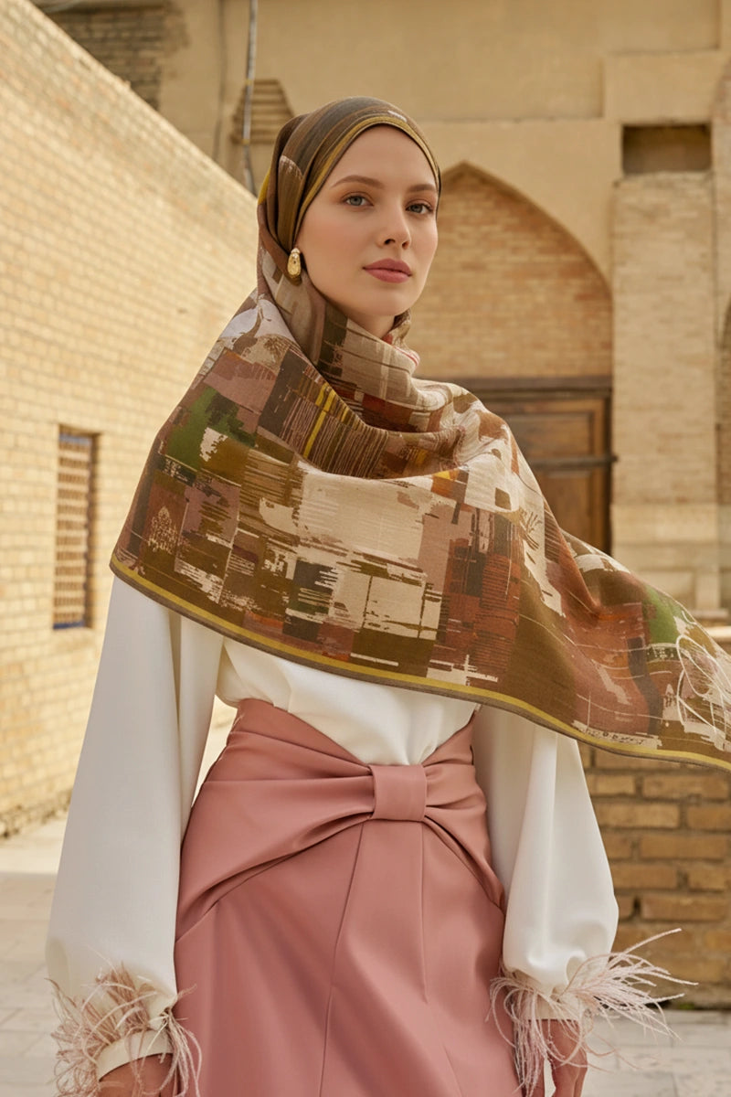 Sitare Wool Silk Shawl - Beige
