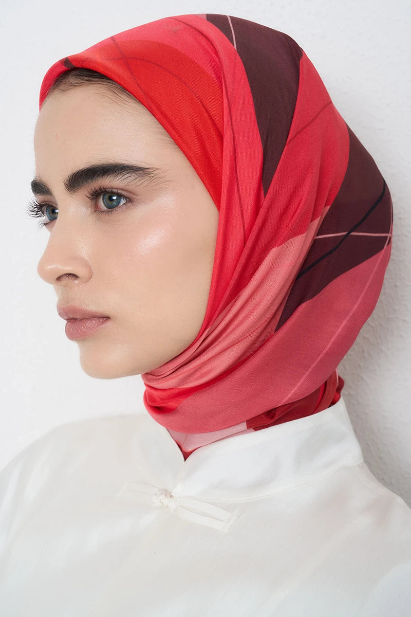 Soyut Desen Viskon Floş Eşarp - Pembe