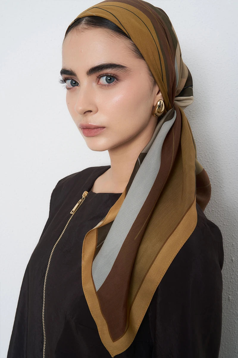 Soyut Desen Viskon Floş Eşarp - Yağ Yeşili