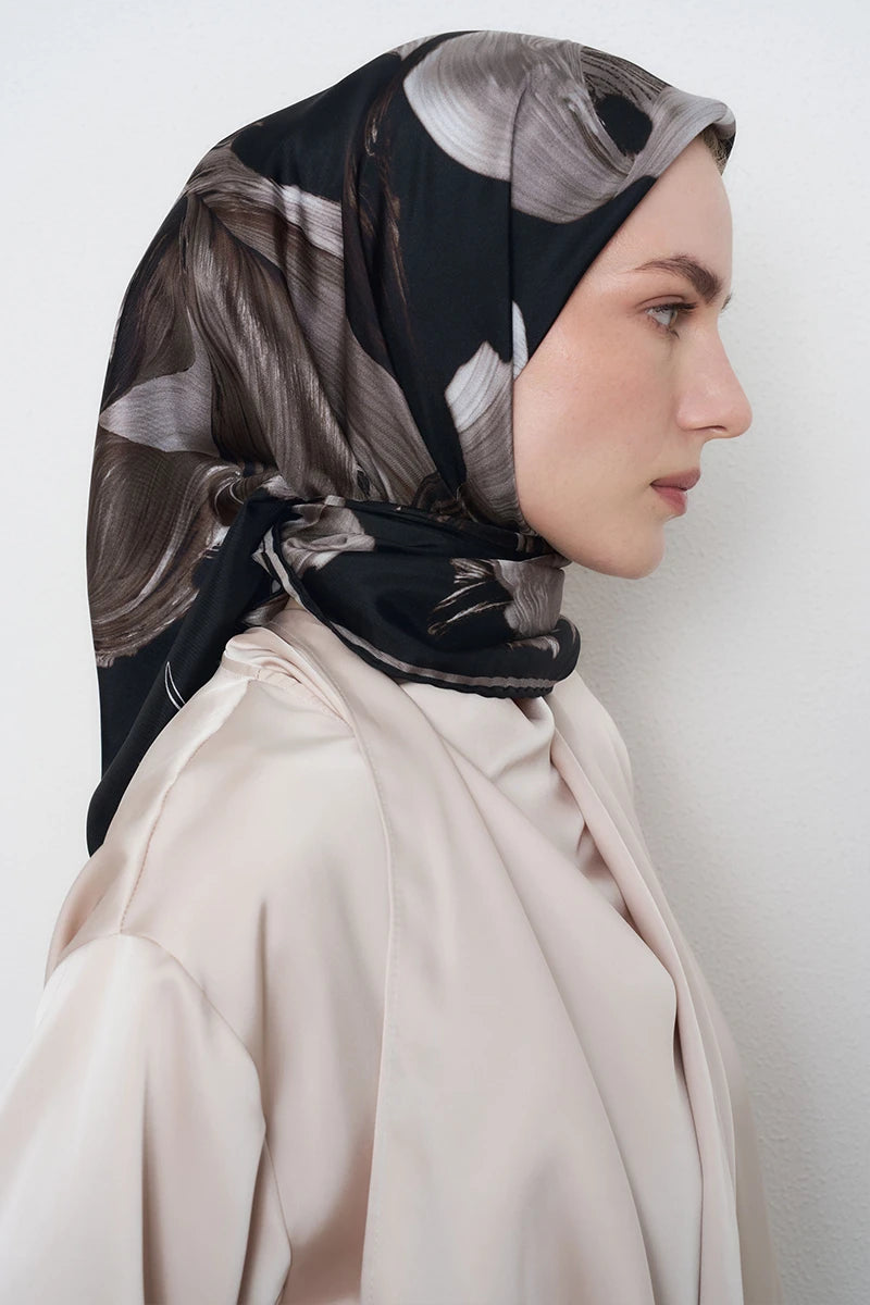Soyut Twill İpek Eşarp - Acı Kahve