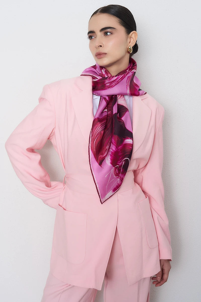 Soyut Twill İpek Eşarp - Pembe