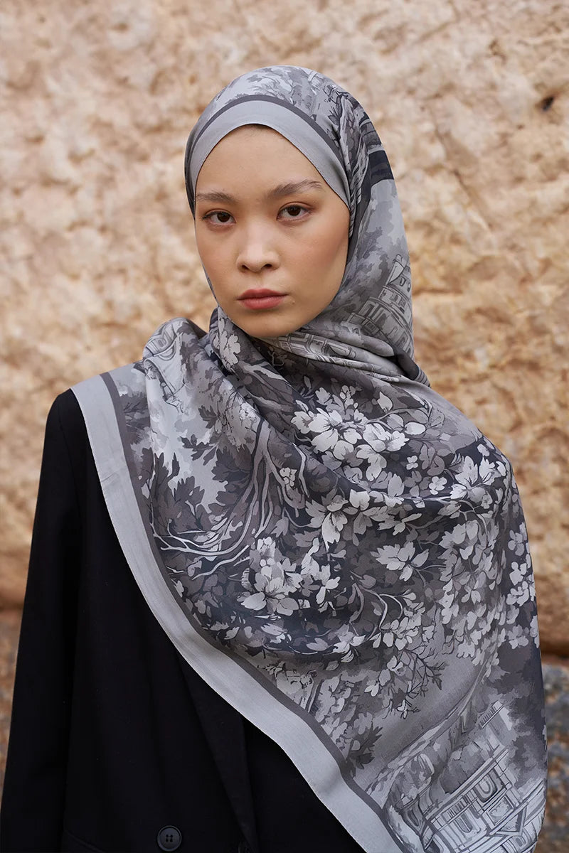 Sunrise Spring Pattern Shawl - Grey