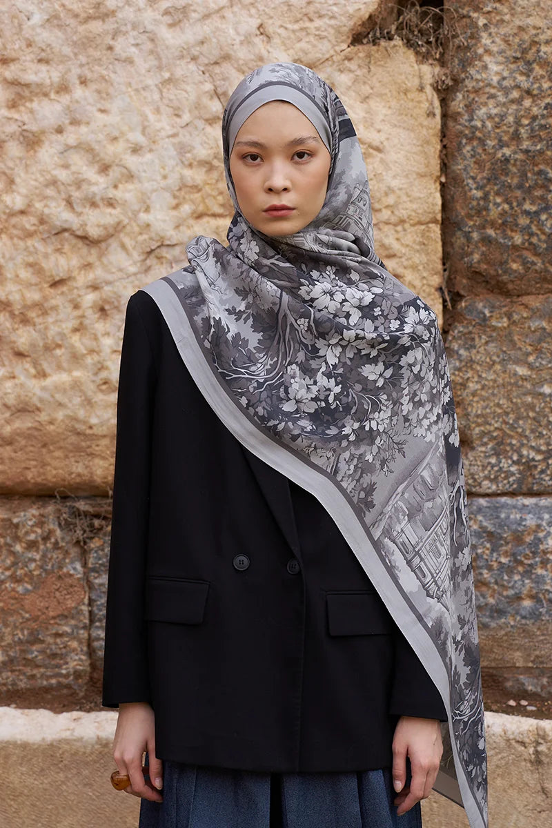 Sunrise Spring Pattern Shawl - Grey