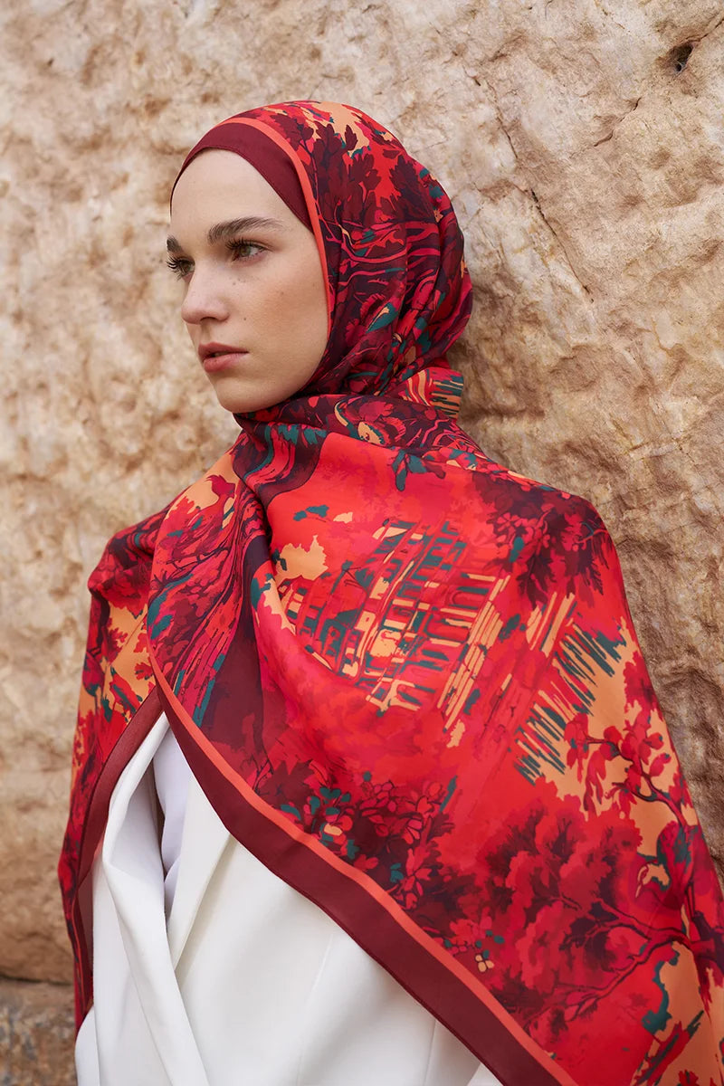 Sunrise Spring Pattern Shawl - Red