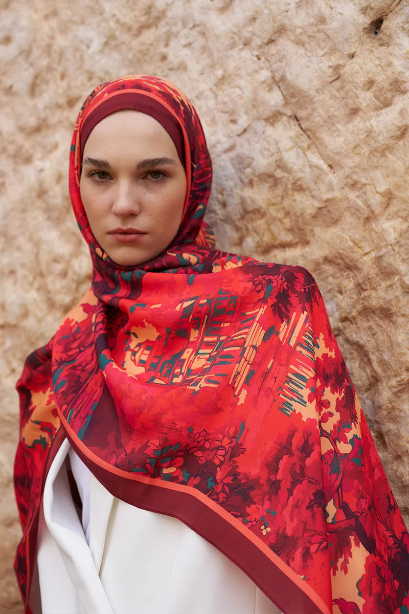 Sunrise Spring Pattern Shawl - Red