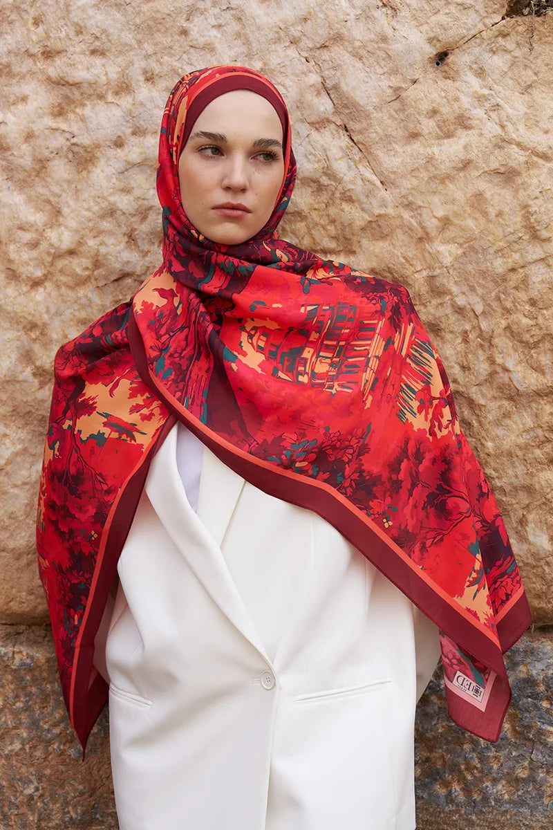 Sunrise Spring Pattern Shawl - Red
