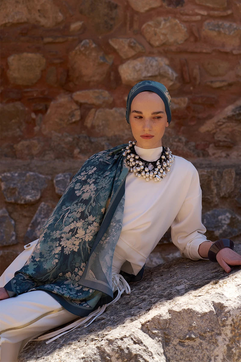 Sunrise Spring Pattern Shawl - Blue
