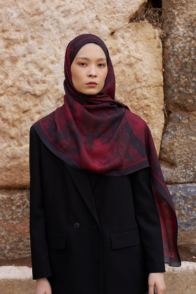 Sunrise Bahar Desen Şal - Bordo