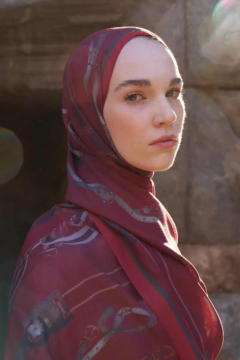 Sunrise Barok Desen Şal - Bordo