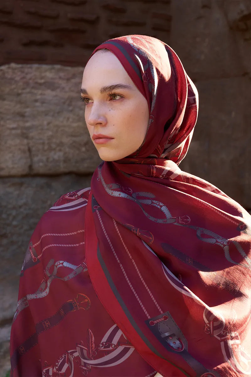 Sunrise Baroque Pattern Shawl - Burgundy