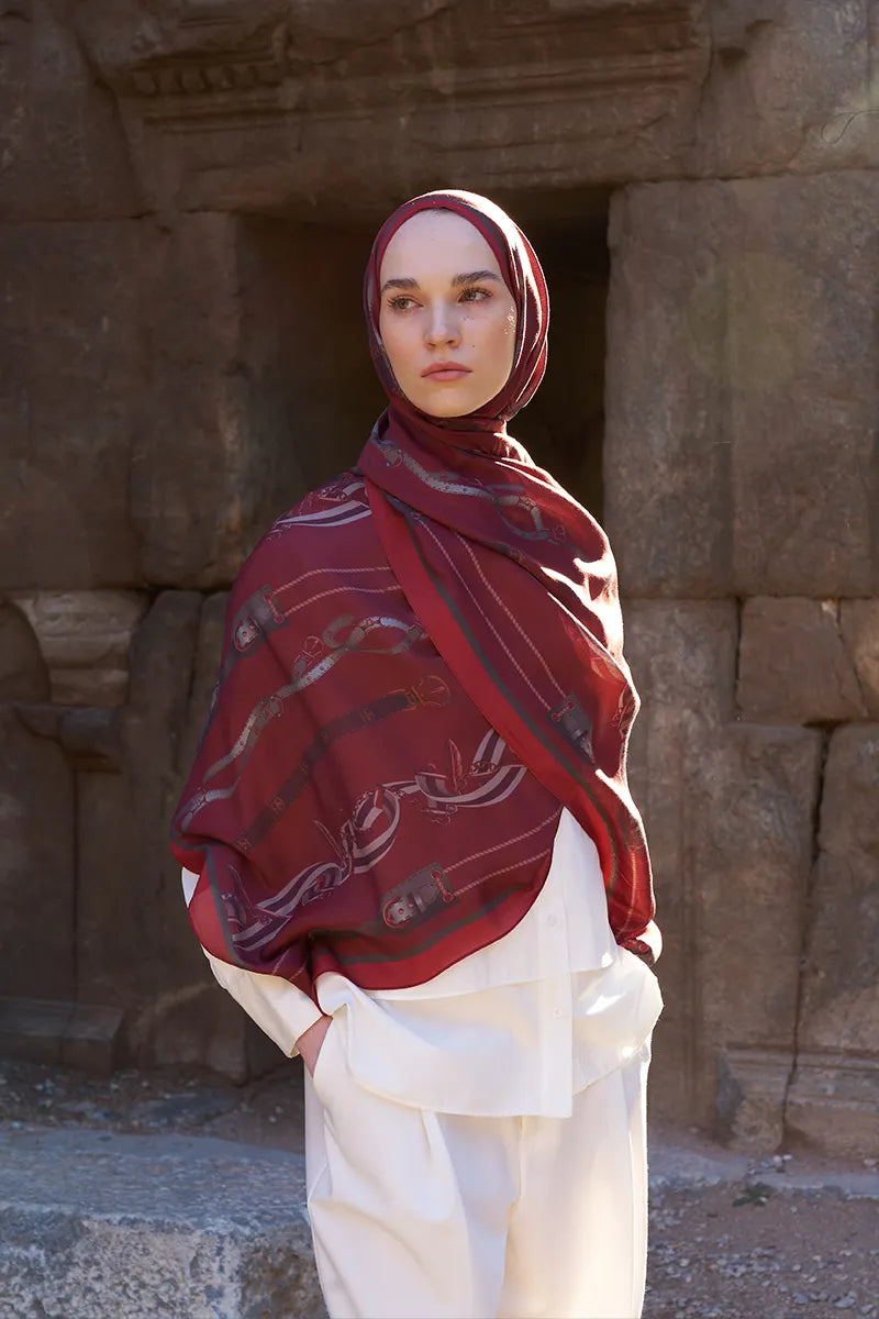 Sunrise Baroque Pattern Shawl - Burgundy