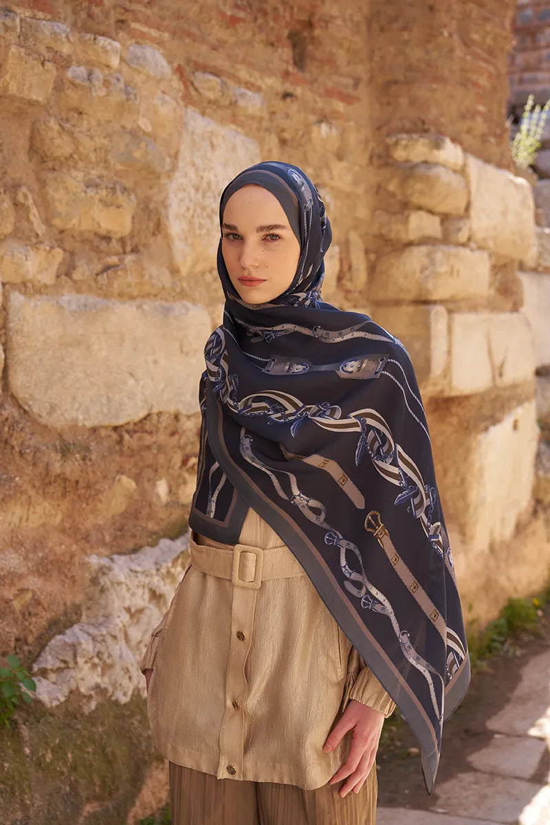 Sunrise Barok Desen Şal - Lacivert