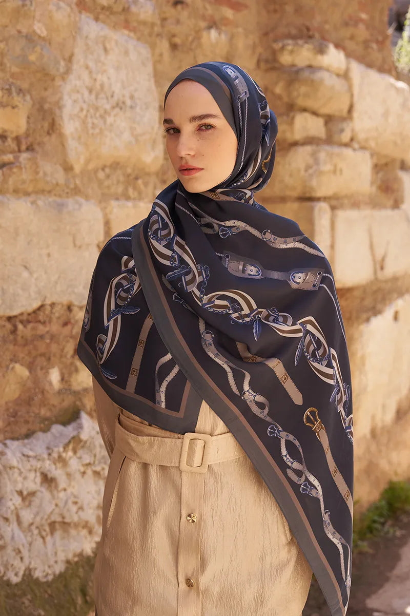 Sunrise Barok Desen Şal - Lacivert