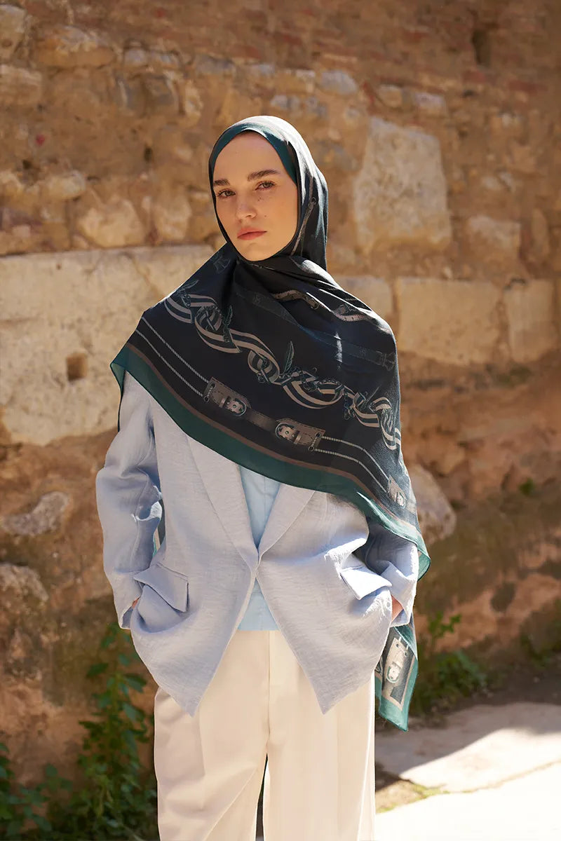 Sunrise Barok Desen Şal - Petrol