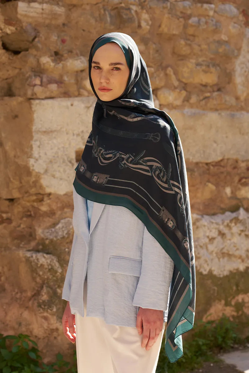 Sunrise Barok Desen Şal - Petrol