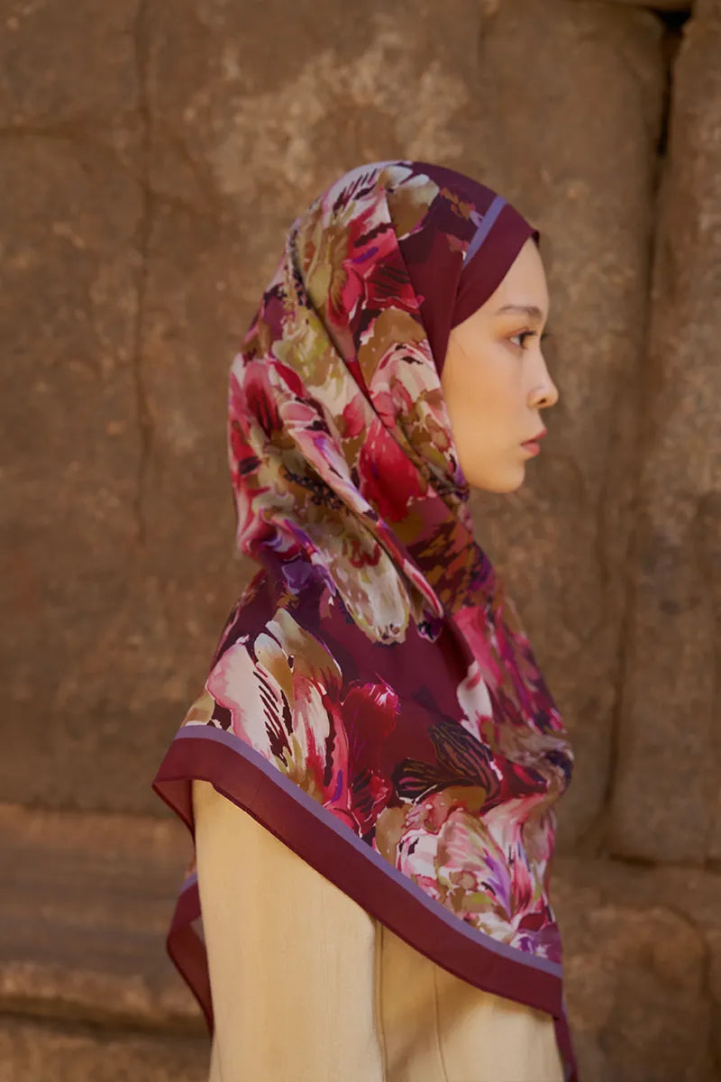 Sunrise Çiçek Desen Şal - Bordo