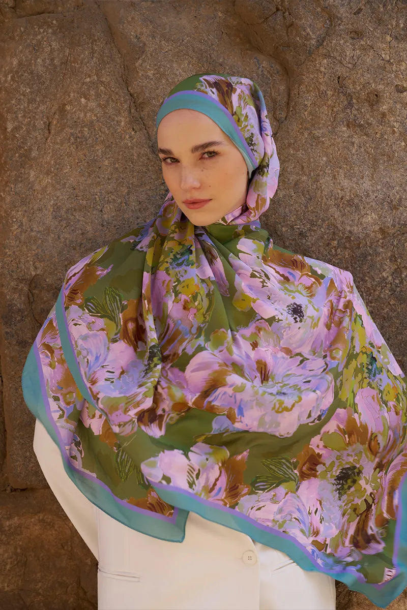 Sunrise Floral Pattern Shawl - Lilac