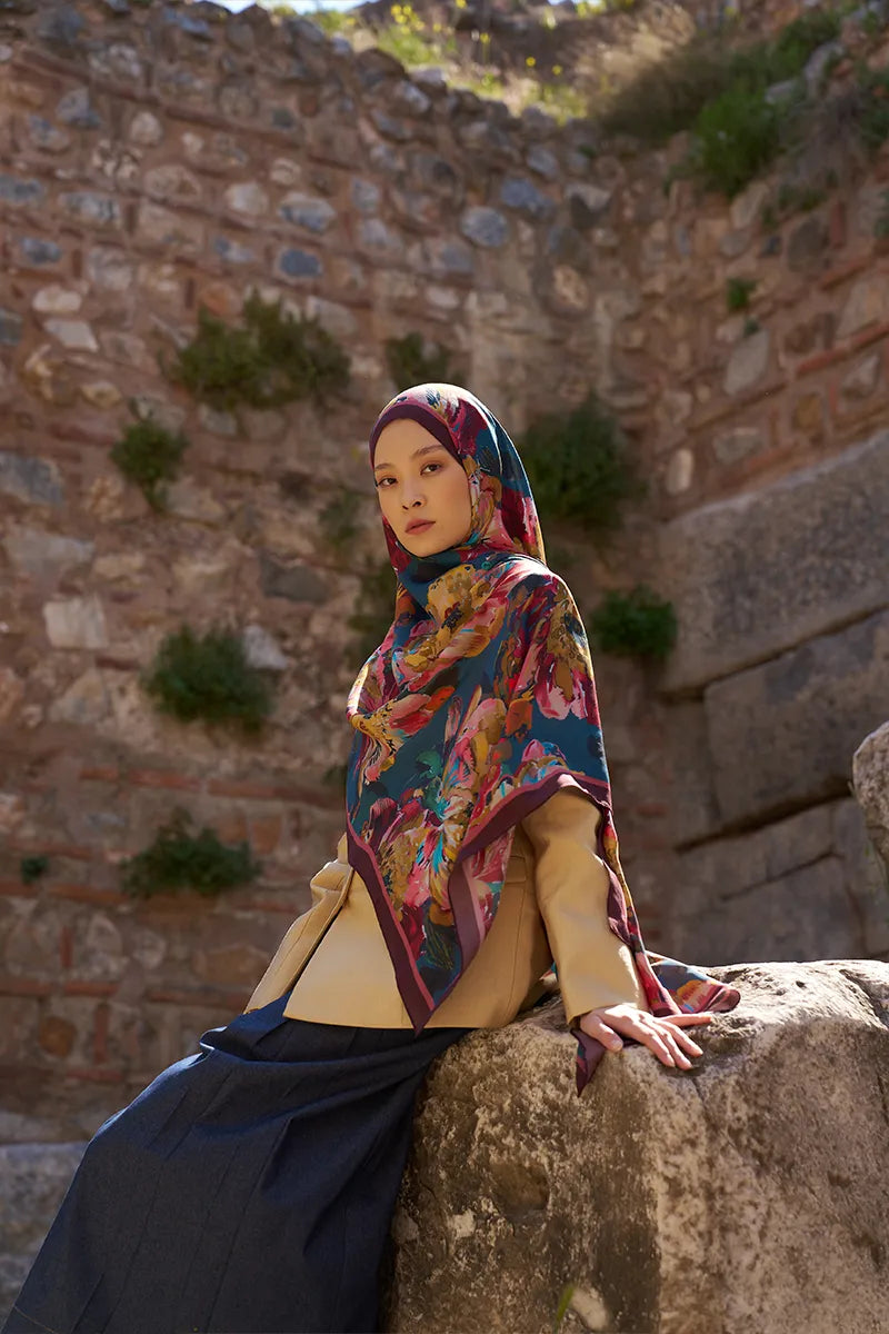 Sunrise Çiçek Desen Şal - Mürdüm