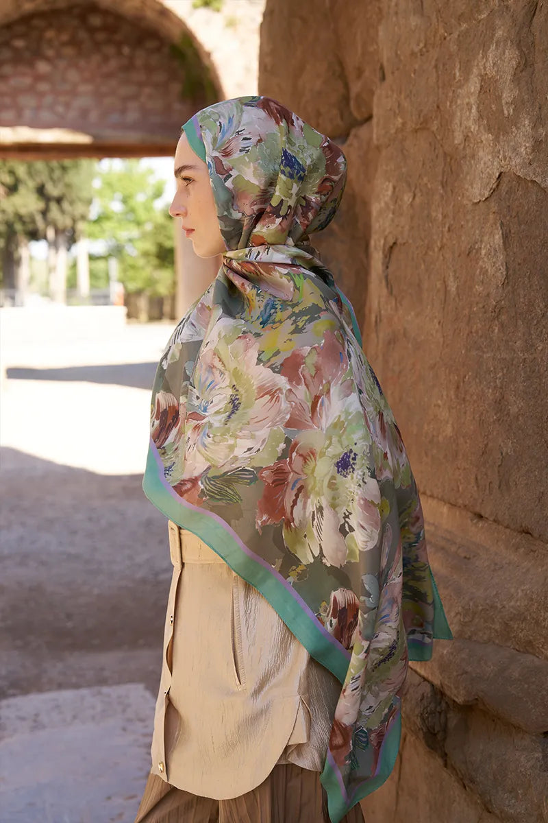 Sunrise Çiçek Desen Şal - Yeşil