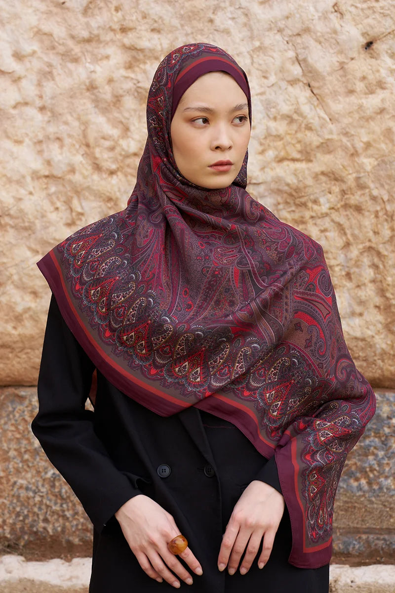 Sunrise Etnik Desen Şal - Bordo