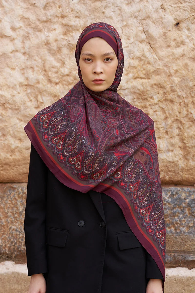Sunrise Etnik Desen Şal - Bordo