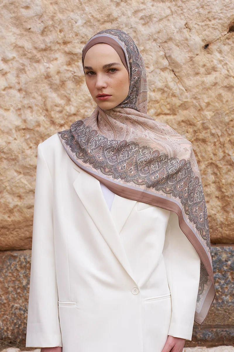 Sunrise Etnik Desen Şal - Kahverengi