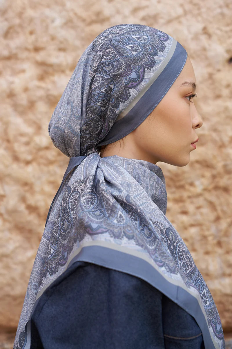 Sunrise Ethnic Pattern Shawl - Blue and Grey