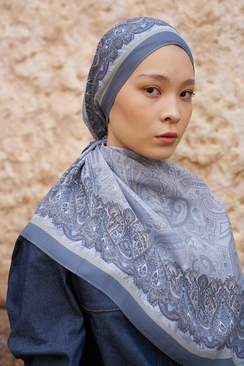 Sunrise Ethnic Pattern Shawl - Blue and Grey