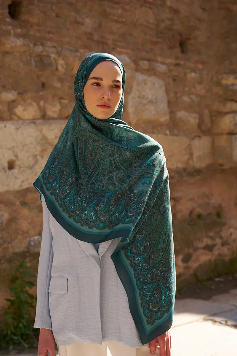 Sunrise Etnik Desen Şal - Petrol