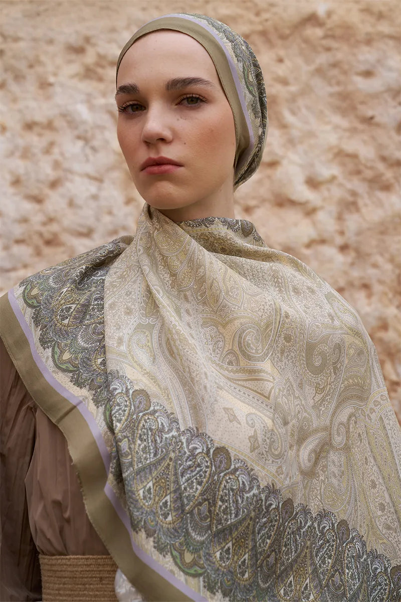 Sunrise Etnik Desen Şal - Yağ Yeşili