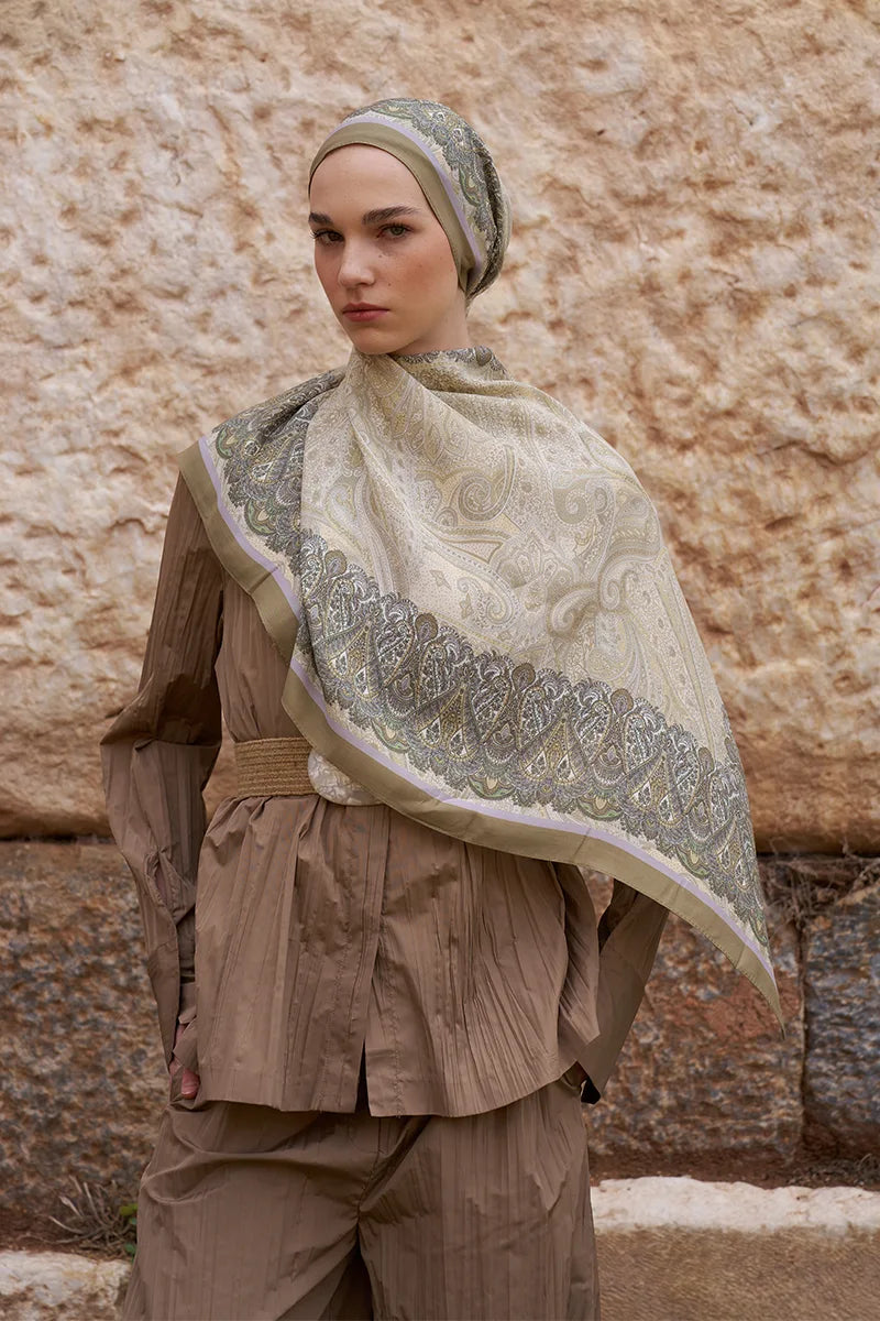 Sunrise Ethnic Pattern Shawl - Olive Green