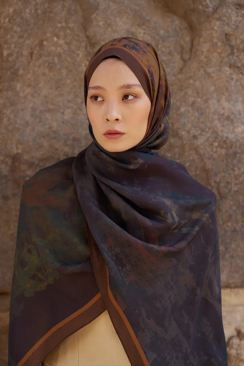 Sunrise Brush Pattern Shawl - Brown