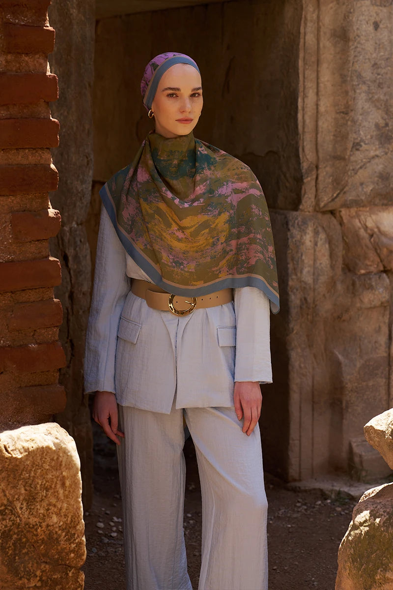 Sunrise Fırça Desen Şal - Mavi