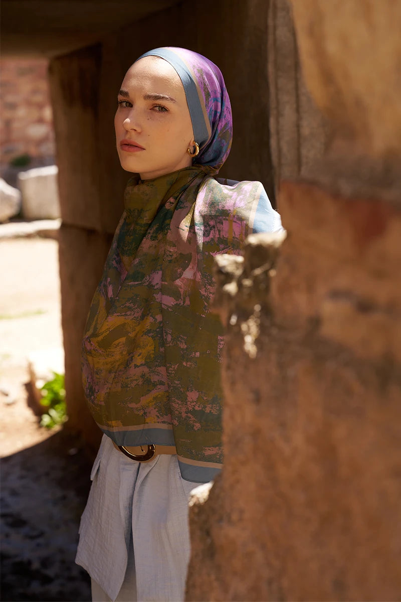 Sunrise Fırça Desen Şal - Mavi